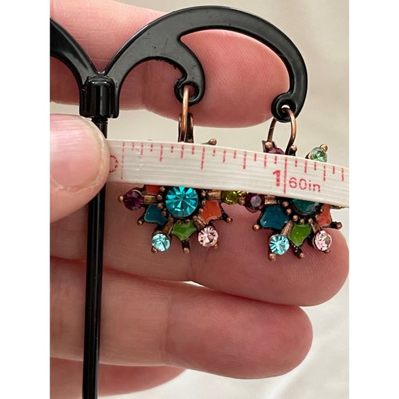 Vintage Colorful Resin Rhinestone Floral Design Pierced Earrings - Picture 10 of 12